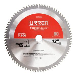 Disco para sierra circular para corte multi-material 80 dientes, 12″ Urrea DSA1280